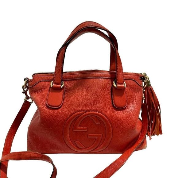 Gucci orange red soho two ways cross body bag and tote - Picture 6 of 16